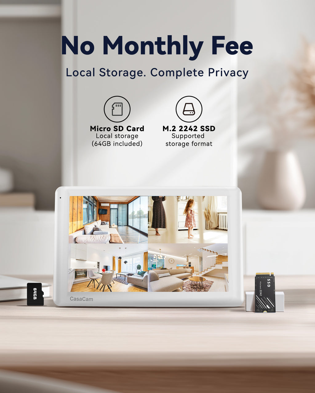 CasaCam GuardianCam Pro | 8 - Channel Wireless Security Camera System with 10.1" Touchscreen Monitor & 2 x 2K Outdoor Floodlight Cameras | No Monthly Fees, 64GB SD Card Included, Model VS6102 - CasaCam