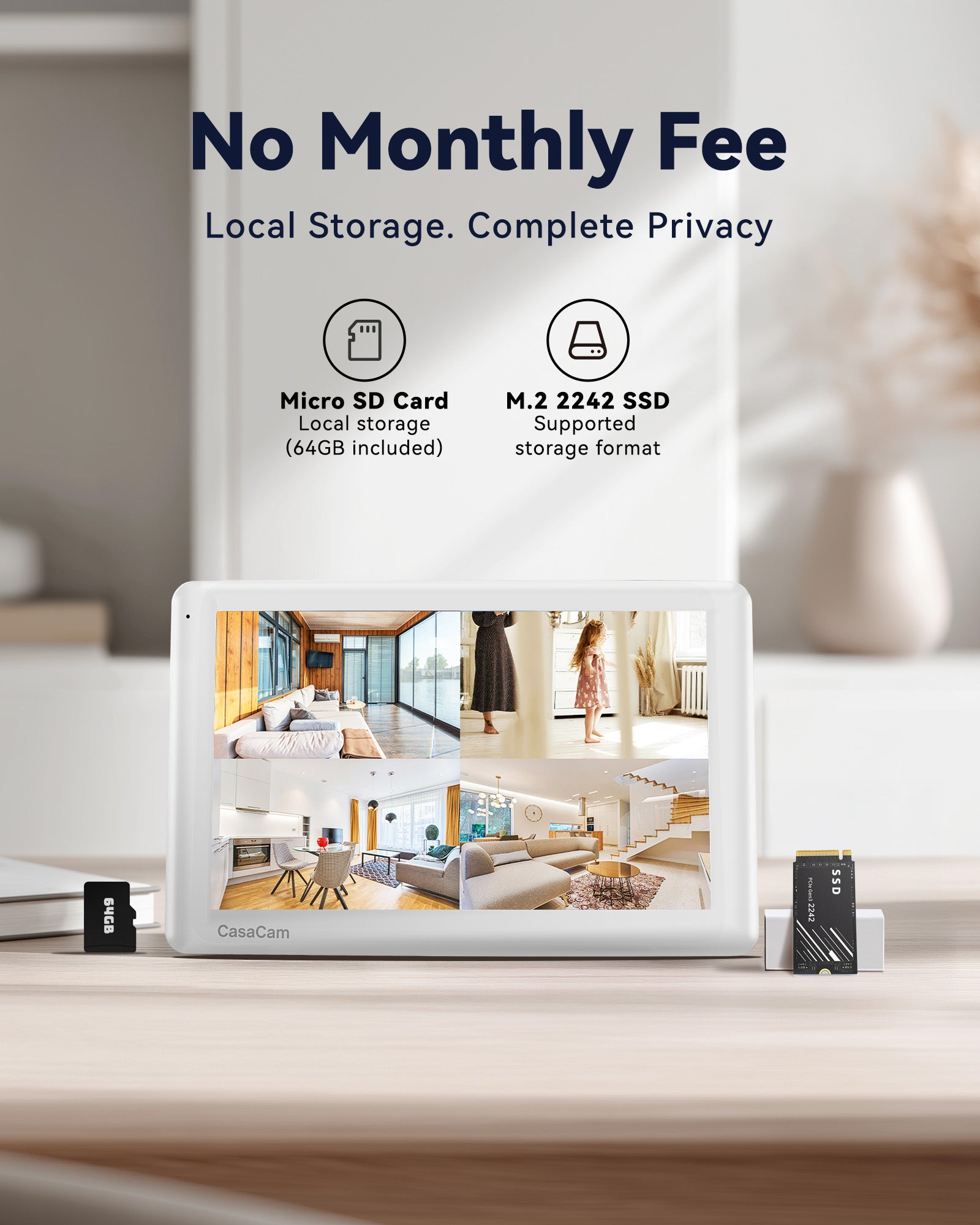 CasaCam GuardianCam Pro | 8 - Channel Wireless Security Camera System with 10.1" Touchscreen Monitor & 2 x 2K Outdoor Floodlight Cameras | No Monthly Fees, 64GB SD Card Included, Model VS6102 - CasaCam