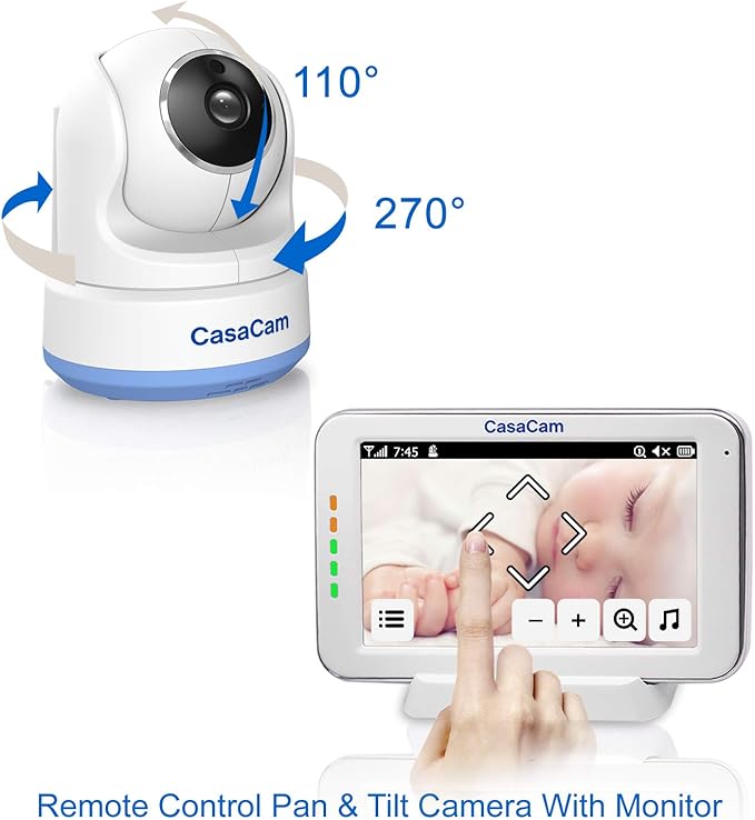 CasaCam BM200 Video Baby Monitor with 5" Touchscreen and HD Pan & Tilt Camera, Two Way Audio, Lullabies, Nightlight, Automatic Night Vision and Temperature Monitoring Capability - CasaCam