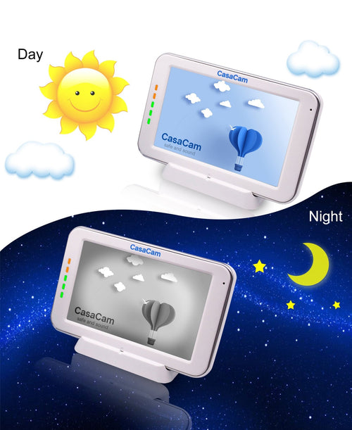 CasaCam BM200 Video Baby Monitor with 5" Touchscreen and HD Pan & Tilt Camera, Two Way Audio, Lullabies, Nightlight, Automatic Night Vision and Temperature Monitoring Capability - CasaCam