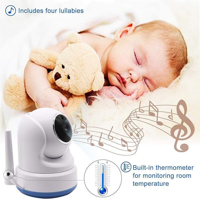 CasaCam BM200 Video Baby Monitor with 5" Touchscreen and HD Pan & Tilt Camera, Two Way Audio, Lullabies, Nightlight, Automatic Night Vision and Temperature Monitoring Capability - CasaCam