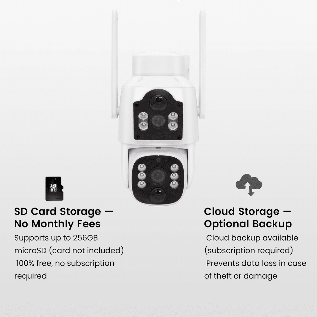 CasaCam Wireless Outdoor Camera, 4MP+4MP Dual Lens, Dual PIR Motion Sensors, Supports 2.4G/5G WiFi, Local SD Card & Cloud Storage, Auto Tracking, Human Detection, Color Night Vision - CasaCam