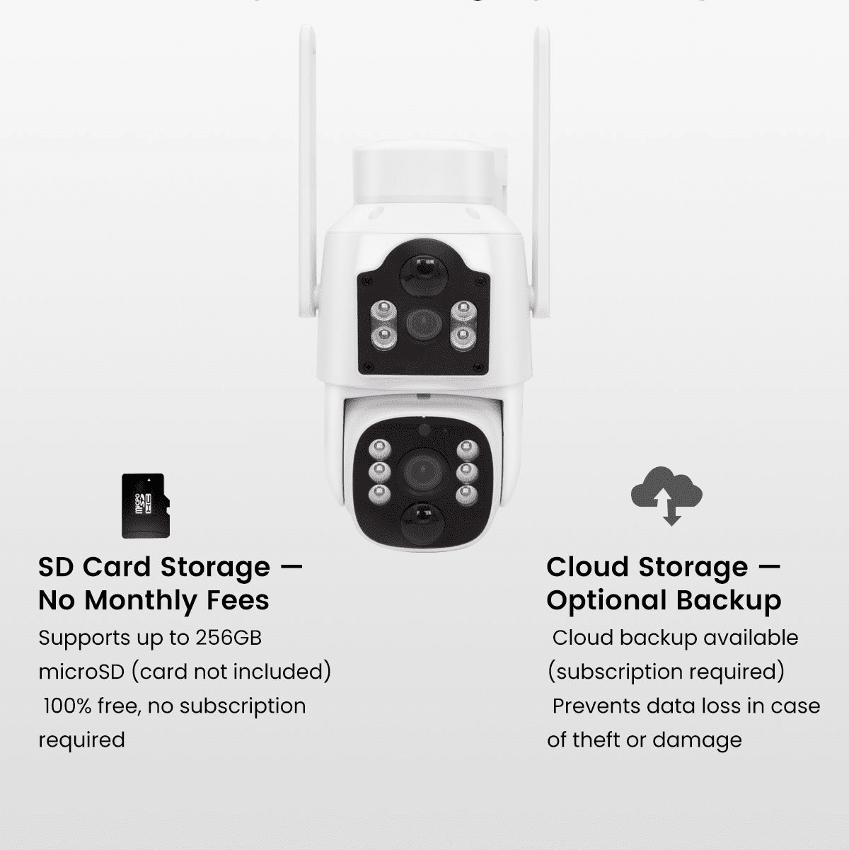 CasaCam Wireless Outdoor Camera, 4MP+4MP Dual Lens, Dual PIR Motion Sensors, Supports 2.4G/5G WiFi, Local SD Card & Cloud Storage, Auto Tracking, Human Detection, Color Night Vision - CasaCam